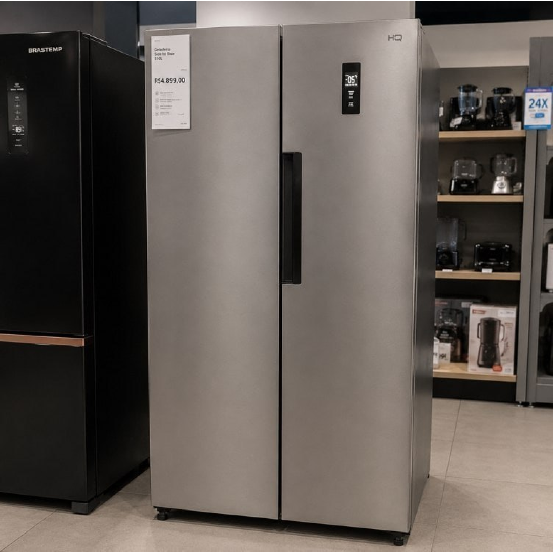 Geladeira Refrigerador HQ Frost Free Side By Side 460 Litros Cinza HQ-460SBSFF