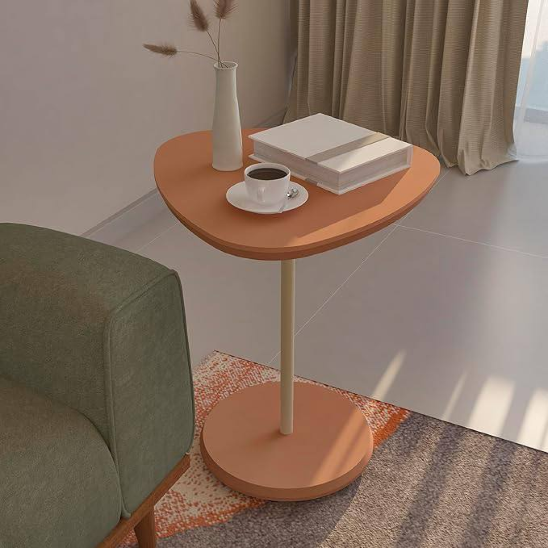 Mesa Apoio pé de metal com pintura dourada brilhante tampo e base em MDF 25mm usinados BEL ALTA Cor Terracota - Artely