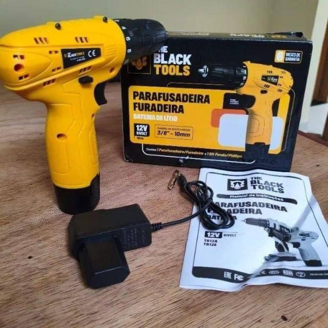 Parafusadeira Furadeira The Black Tools TB12A 3/8 a Bateria Cor Amarelo Frequência 60Hz