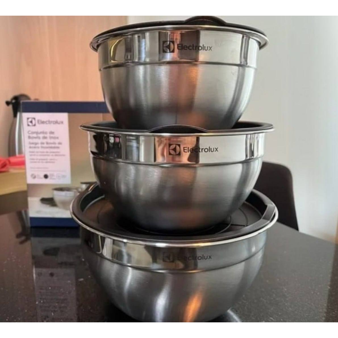 Conjunto Bowls Tigelas Inox Com Tampa Plástica - Electrolux