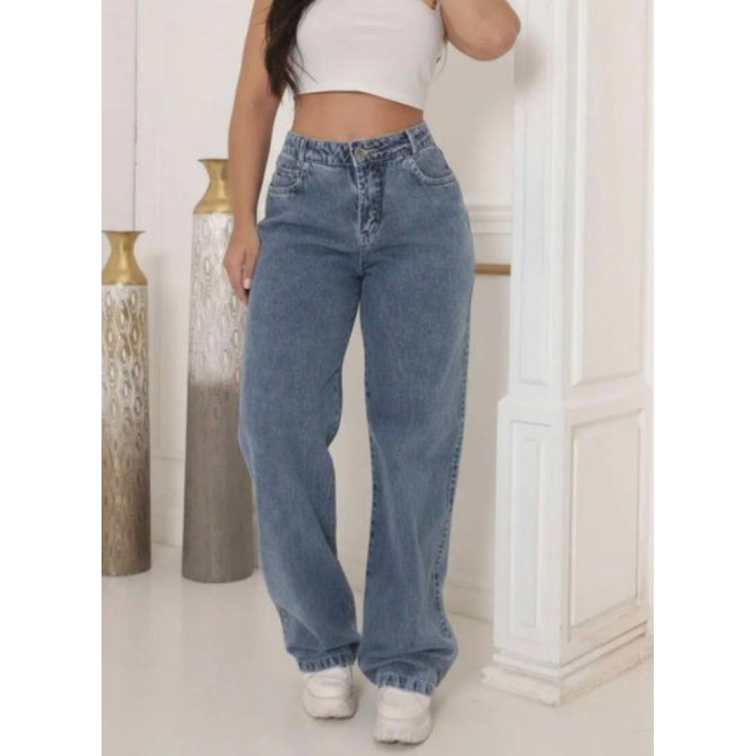 Calça Jeans Wide Leg Feminina Cintura Alta Sem Lycra Stillge
