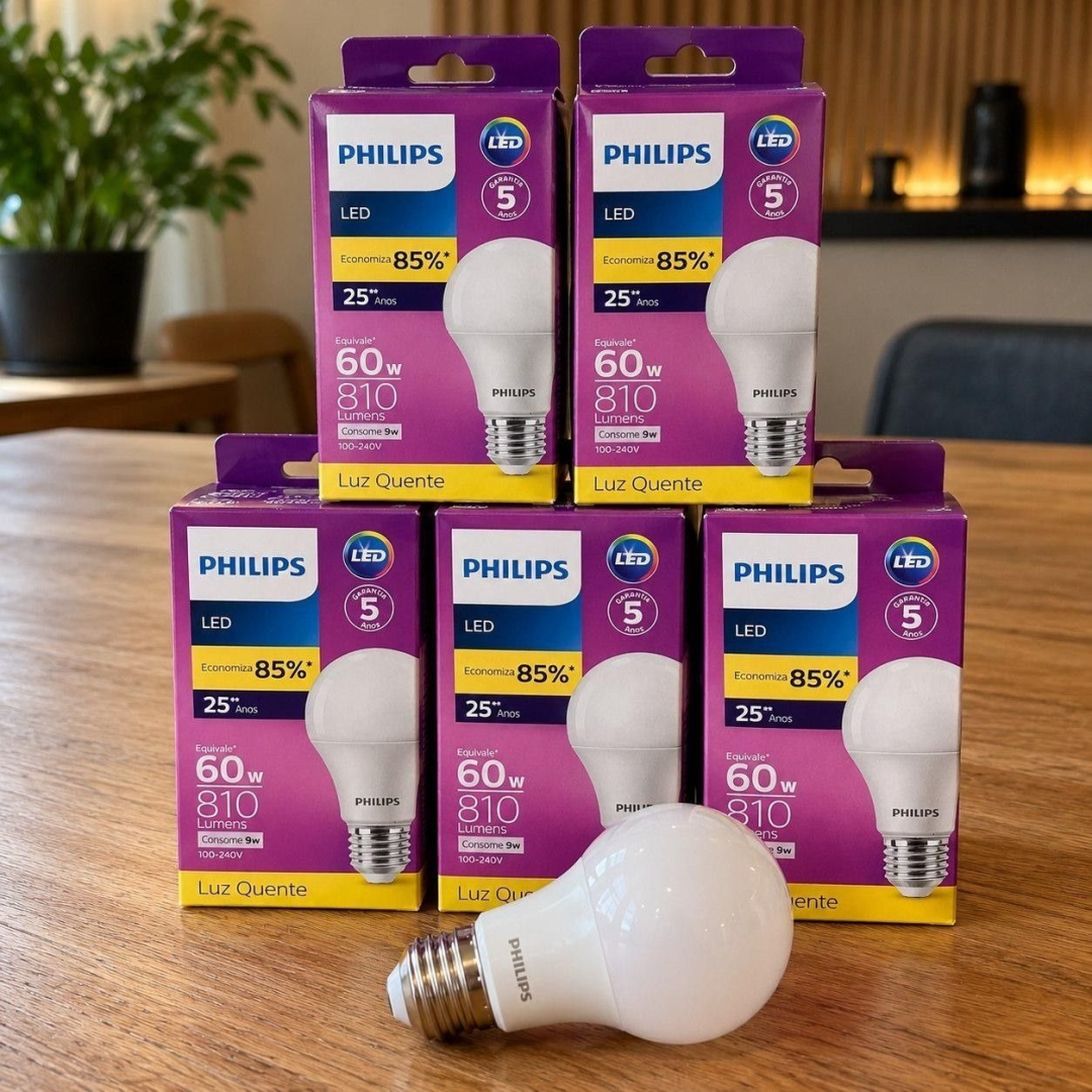 Kit com 5 Lâmpadas Philips Led Bulbo 9w 3000k Bivolt
