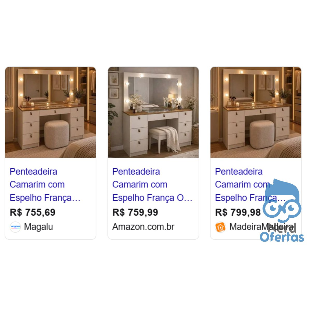 Penteadeira Camarim Com Espelho França Off Ic Off White/freijó