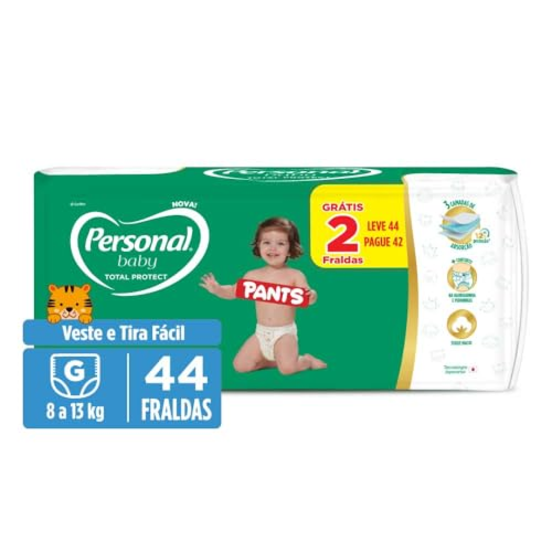 Personal Fralda Baby Total Protect Pants G com 44 Unidades
