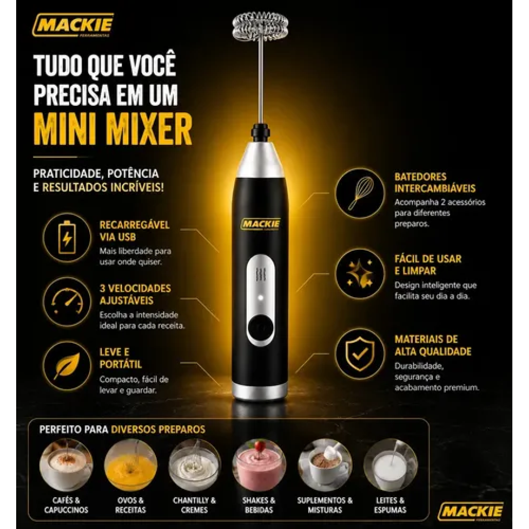 Mixer Portátil 2 Em 1 Recarregável