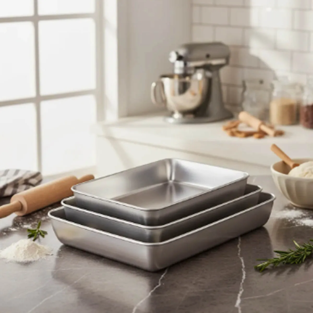 Jogo 3 Assadeiras Forma Bolo Retangular Alta Tabuleiro Inox