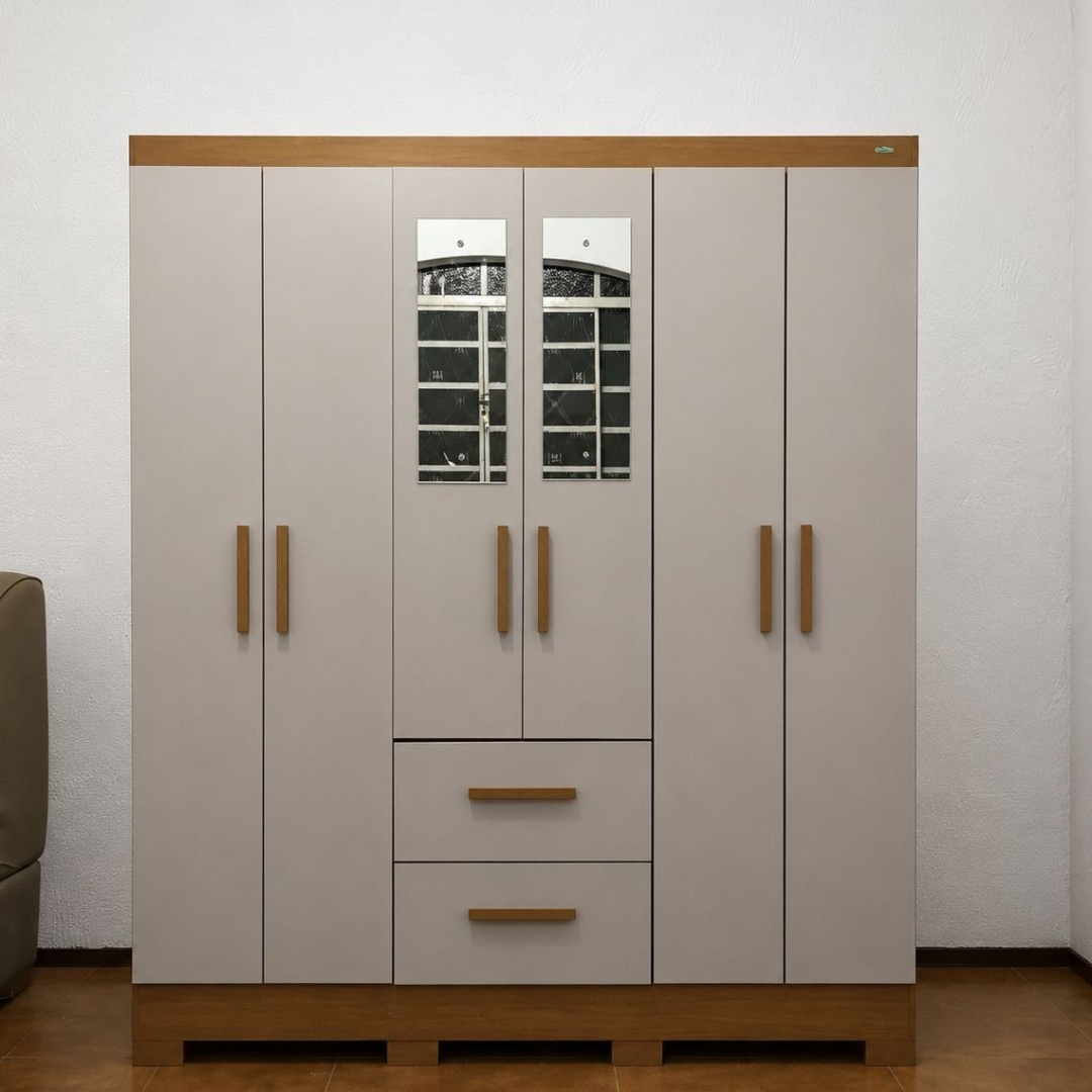 Guarda-roupa Casal 6 Portas 2 Gavetas Com Espelho