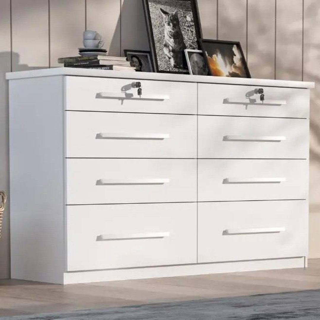 Comoda 8 Gavetas Com Chave Quarto Organizadora Fg Branco