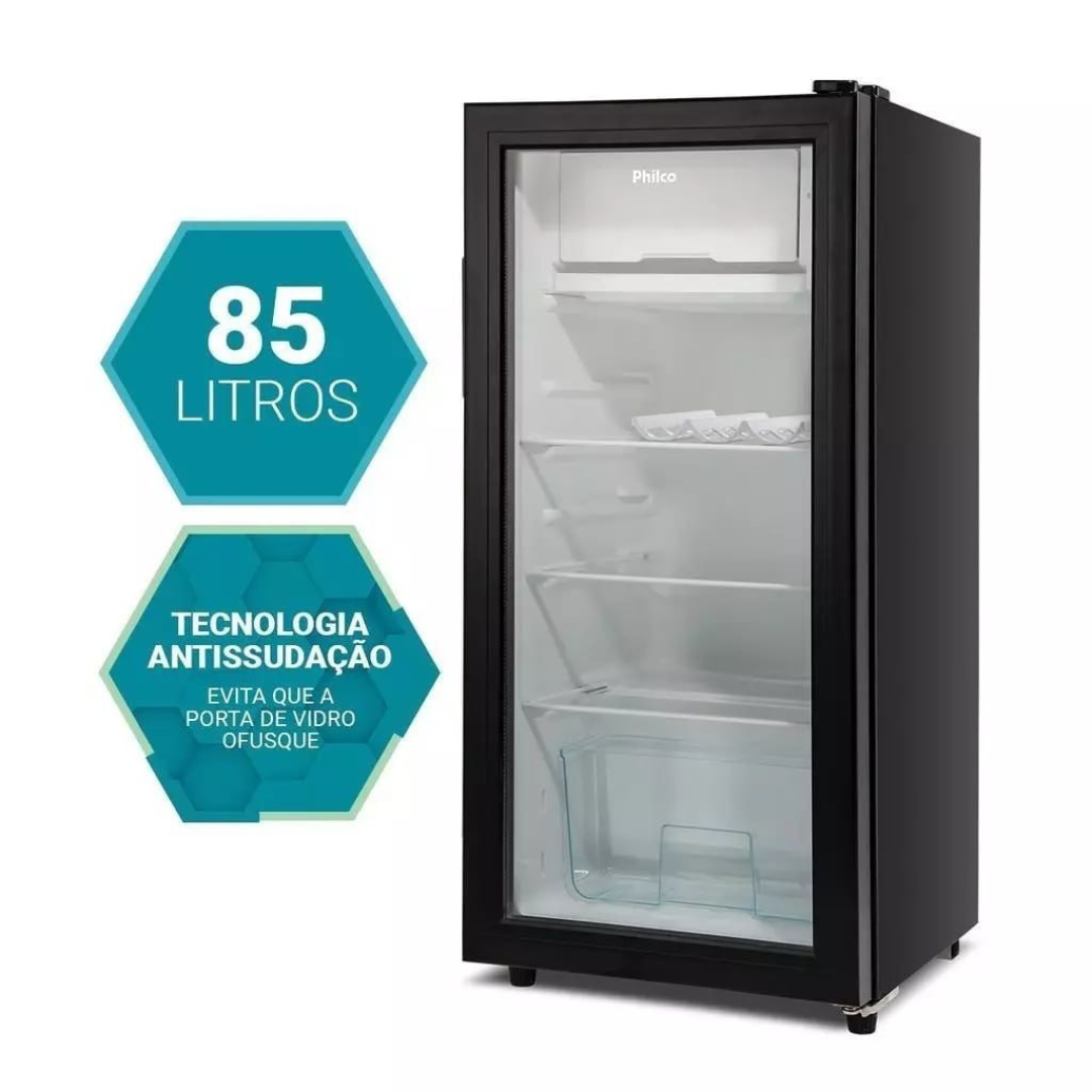 Frigobar Philco 85L Preto 7 Níveis de Temperatura PFG105PG