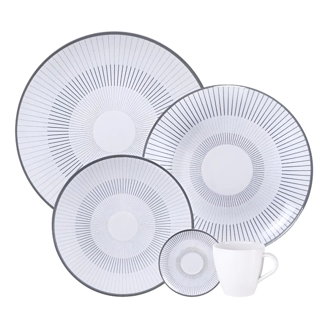 Aparelho De Jantar Tramontina Griz Porcelana Decorada 20 Peças