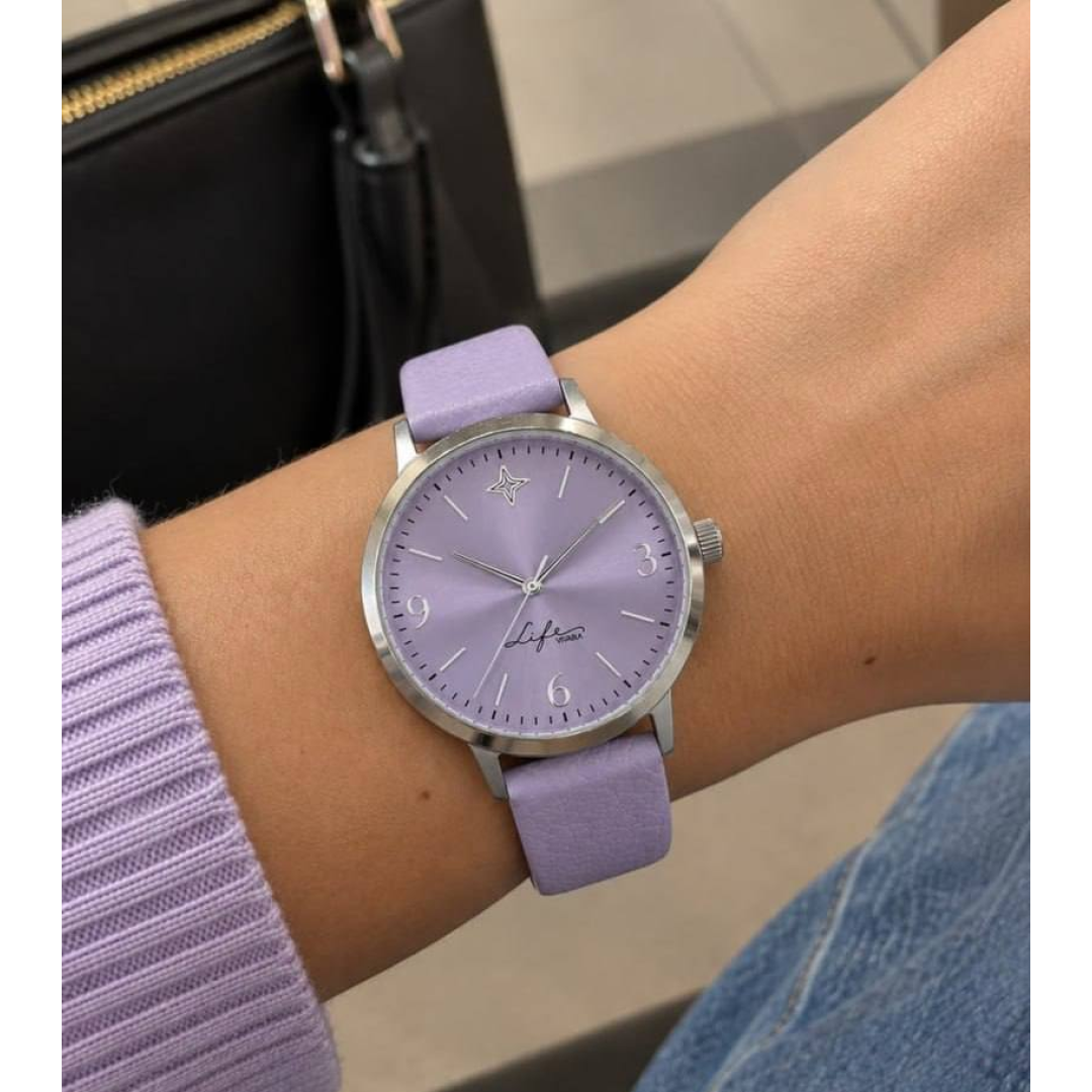 Relógio Life Realizações Feminino Couro Lilas Lilás