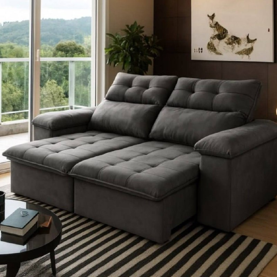 Sofá Retrátil/reclinável King House Verona 1,50m Velut Cinza C/ Molas