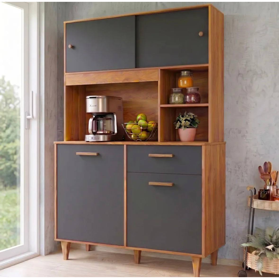 Armário De Cozinha Completa Compacta Dália 5 Portas 1 Gaveta Blue Moby Com Balcão Paneleiro Cinza/nature