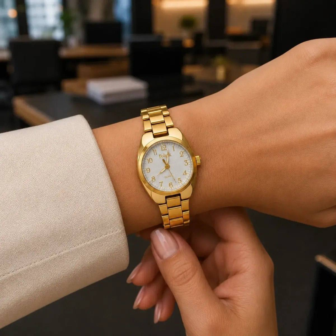 Relógio De Pulso Minimalista Old Money Feminino Premium Moda Dourado