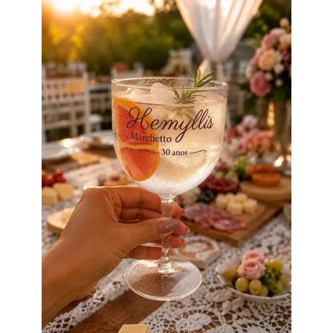 50 Taça Gin 450 Ml Acrílico Com Glitter Personalizada Festa