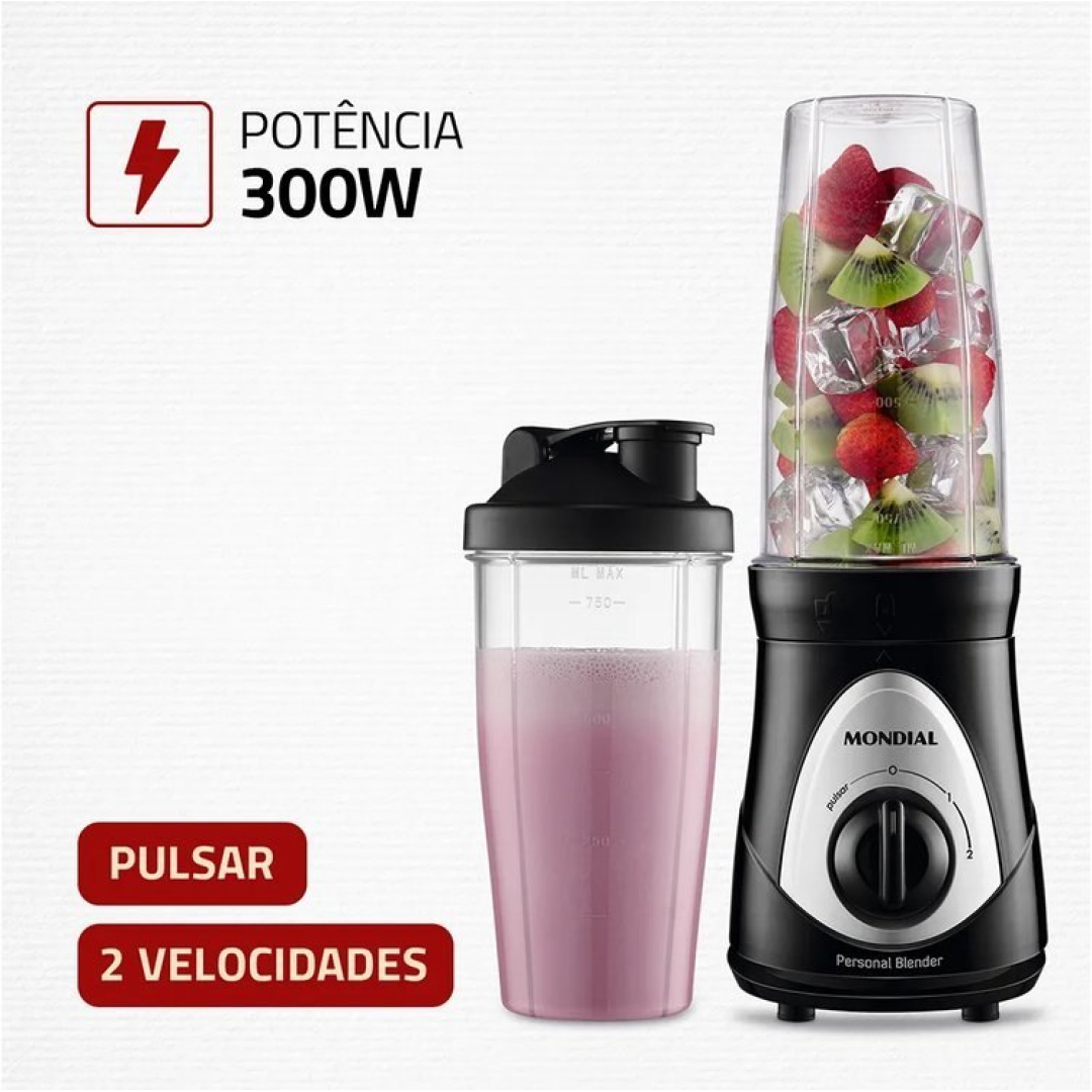 Personal Blender, Mondial, Preto/prata, 300W DG-01 - 127v