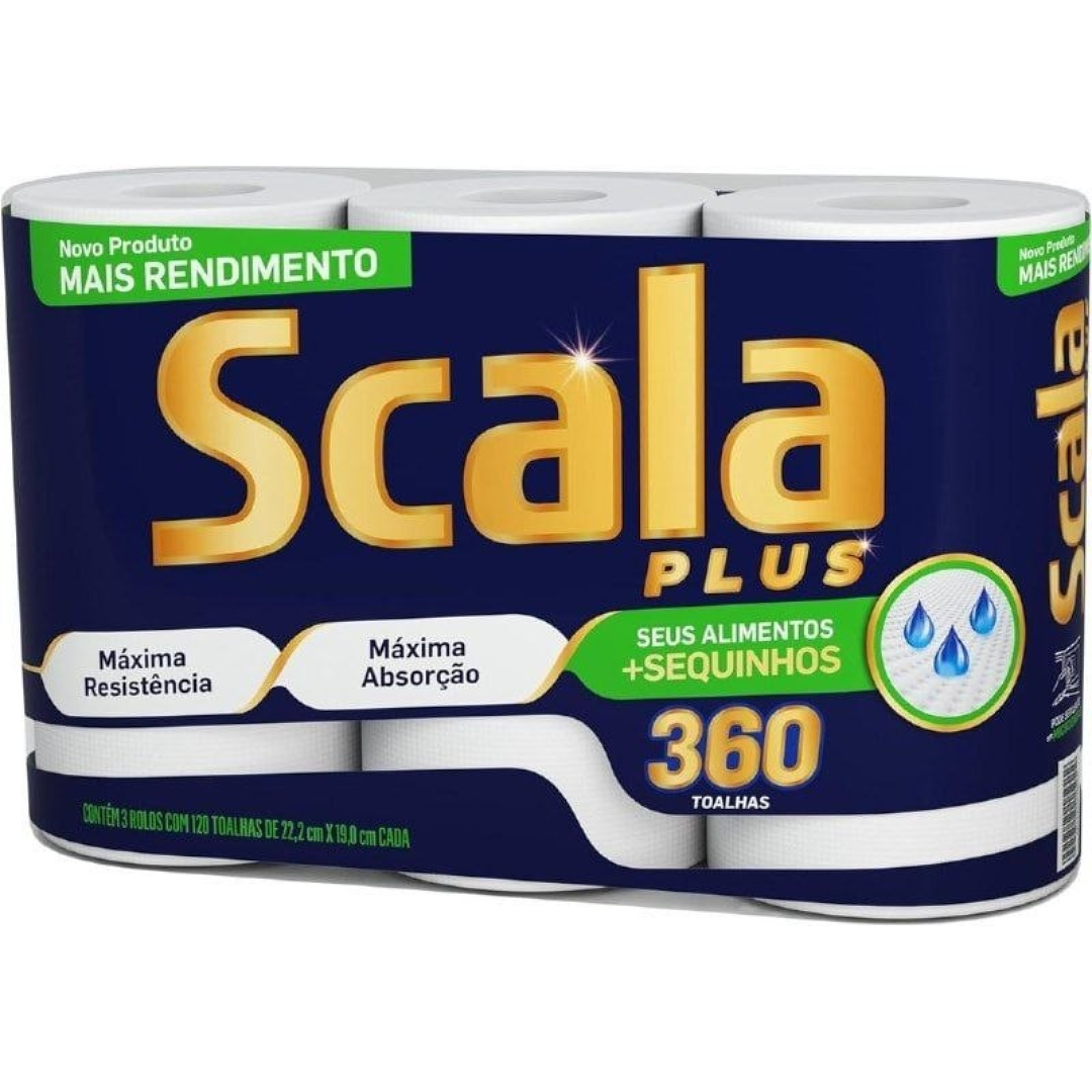 2x Scala Plus Papel Toalha Mega, 360 Toalhas (3 Rolos de 120 Toalhas Cada)