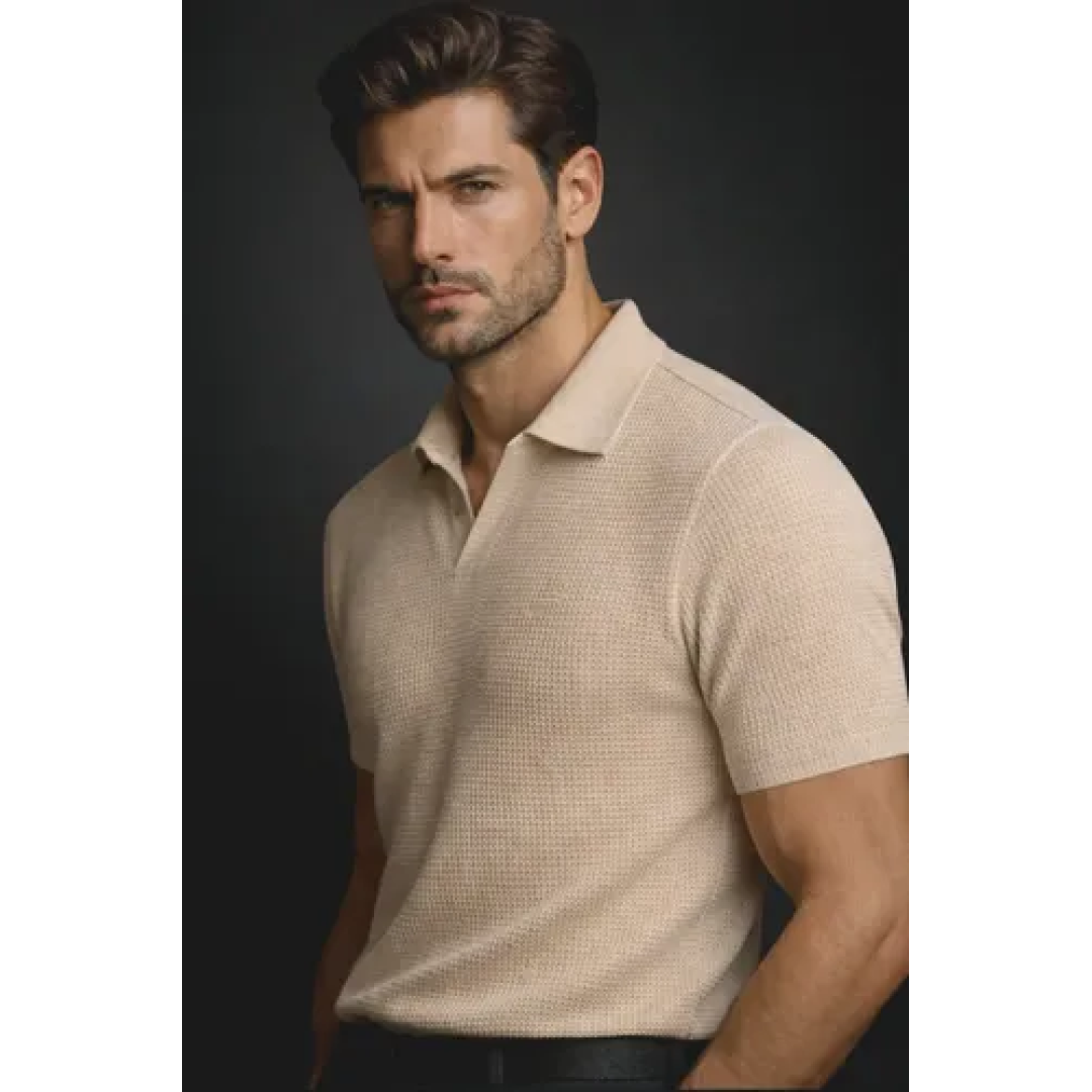 Camisa Camiseta Polo Texturizada sem Botão