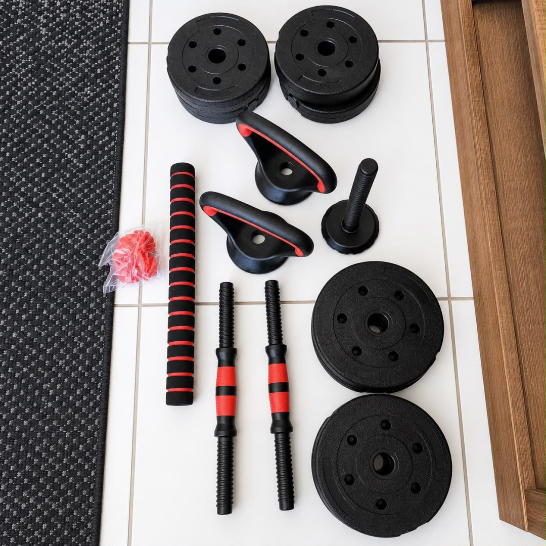Kit Halteres Barra E Anilhas Musculação Kettlebell Ajustáveis 15kg