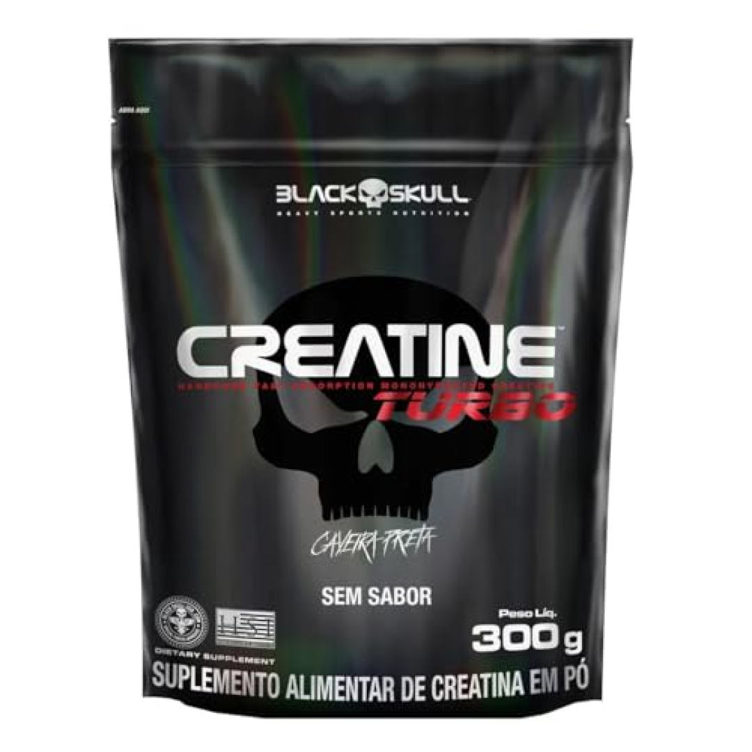 Creatine Turbo BlackSkull Creatina Monohidratada em pó, com carboidrato para melhor absorção e performance (300g Refil, Sem sabor)