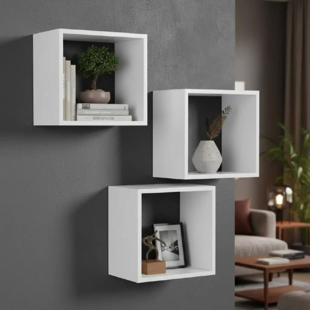 Kit 3 Nichos 100%mdf 25x25 Branco Madeira Presente Decorativo Escritório Retrato Brinquedos