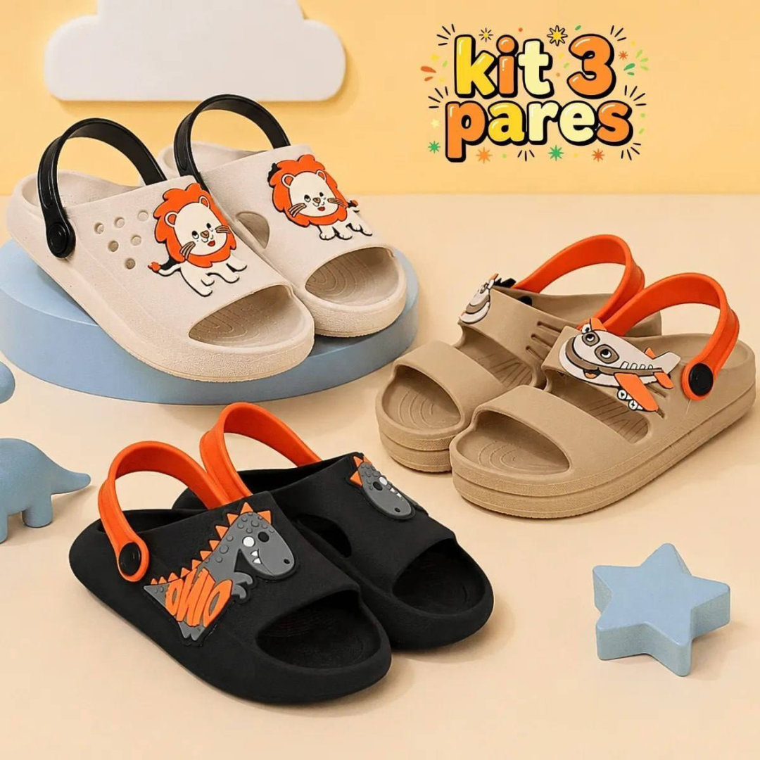 Kit 3 Pares Papete Infantil Menino Nuvem Sandália Conforto