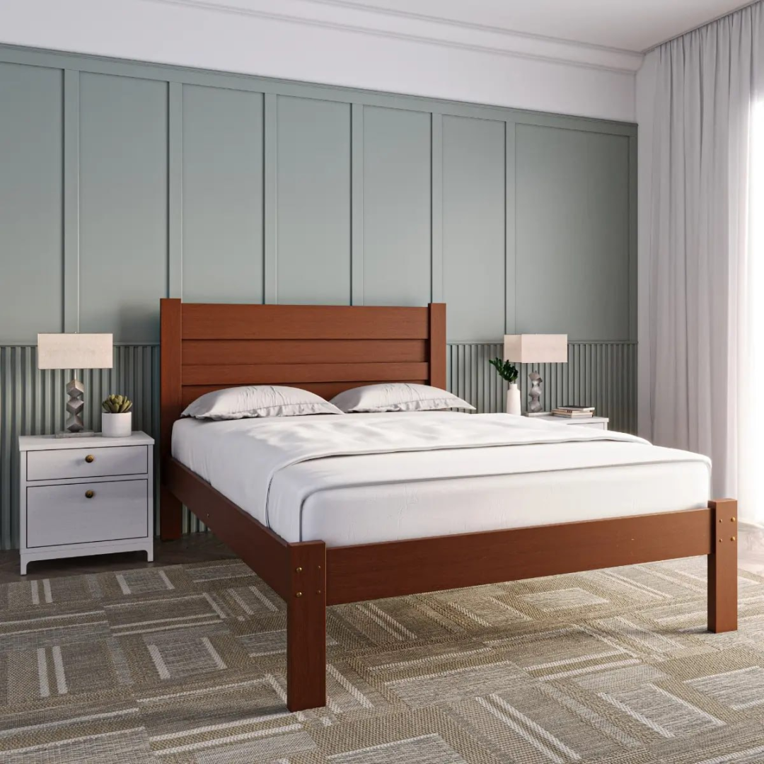 Cama Casal Madeira Maciça Estilo Premium Quarto Sofisticado