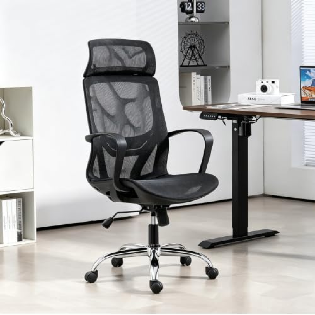 Cadeira de Escritório Ergonômica em Malha, Assento em Formato U, Altura Ajustável Ideal para Escritório e Home Office (Preto)