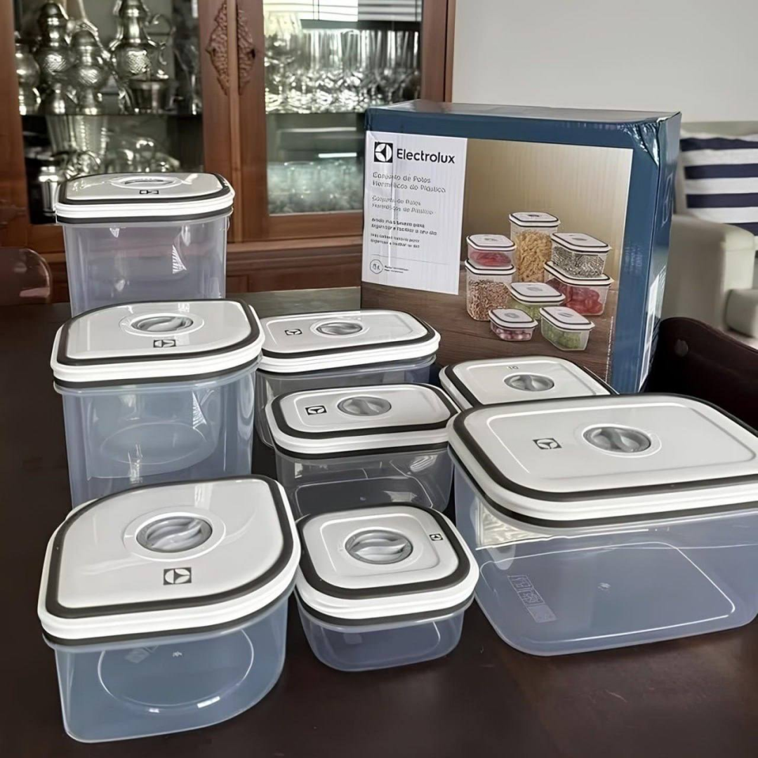 Kit Potes Plásticos Transparente com Tampa Branca 8 Unidades Electrolux