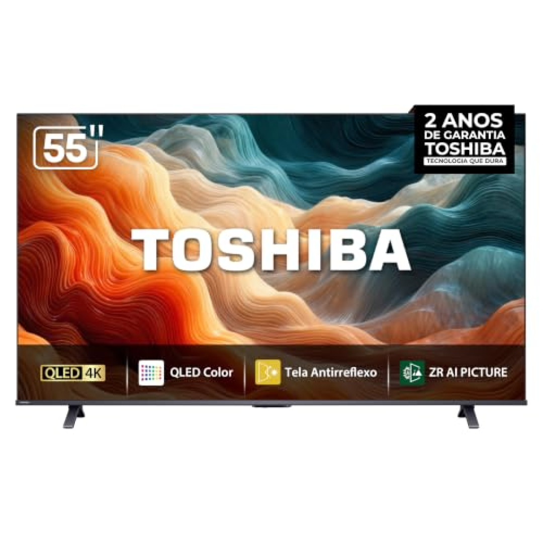 Toshiba Smart Tv MiniLED Qled 4K 55" Polegadas 55M450ss com Painel Antirreflexo Processador de Ai Zr Som Aprimorado por Ai Modo Game