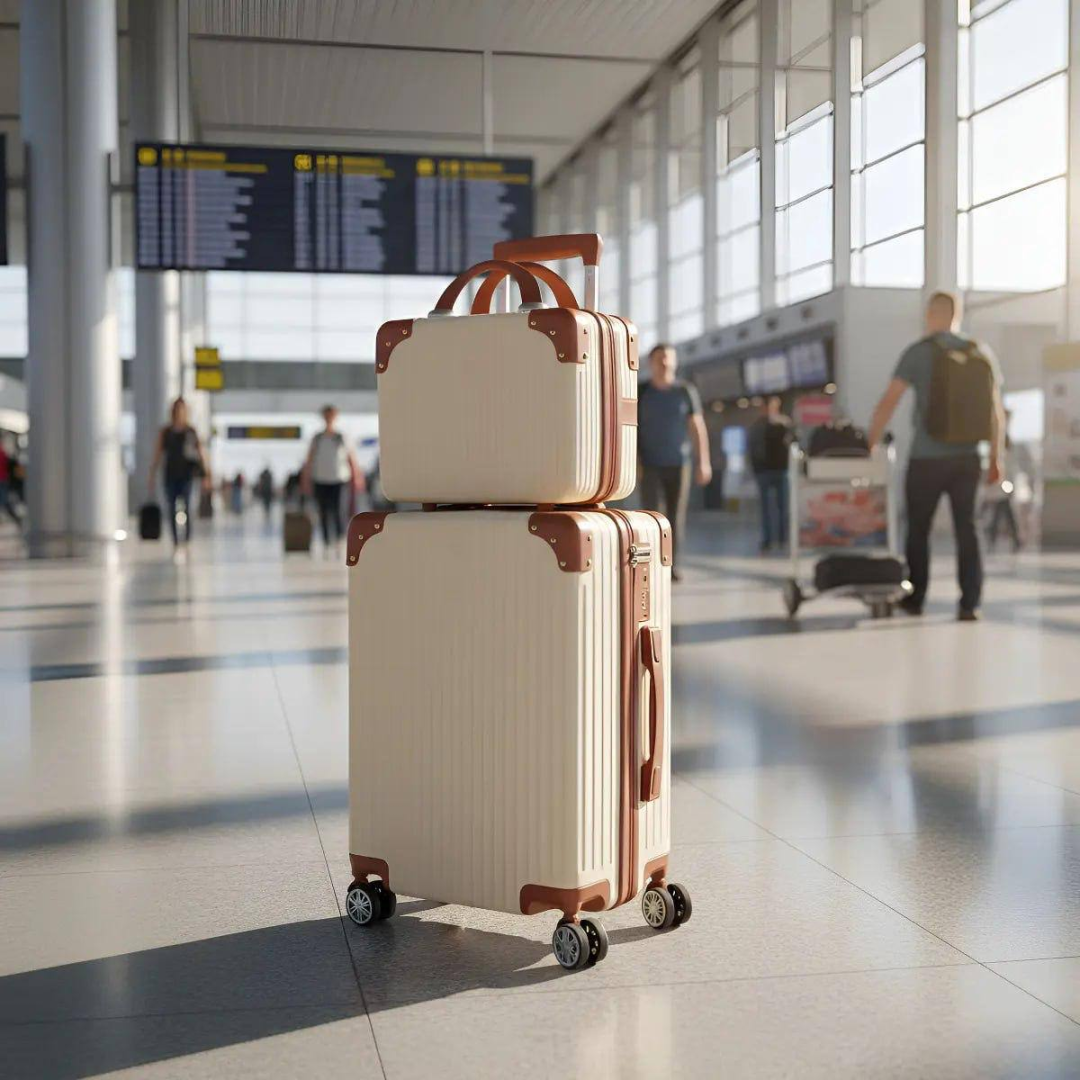 Mala De Viagem 10kg Promoção Rodas 360° Miami Com Frasqueira Bege Listras