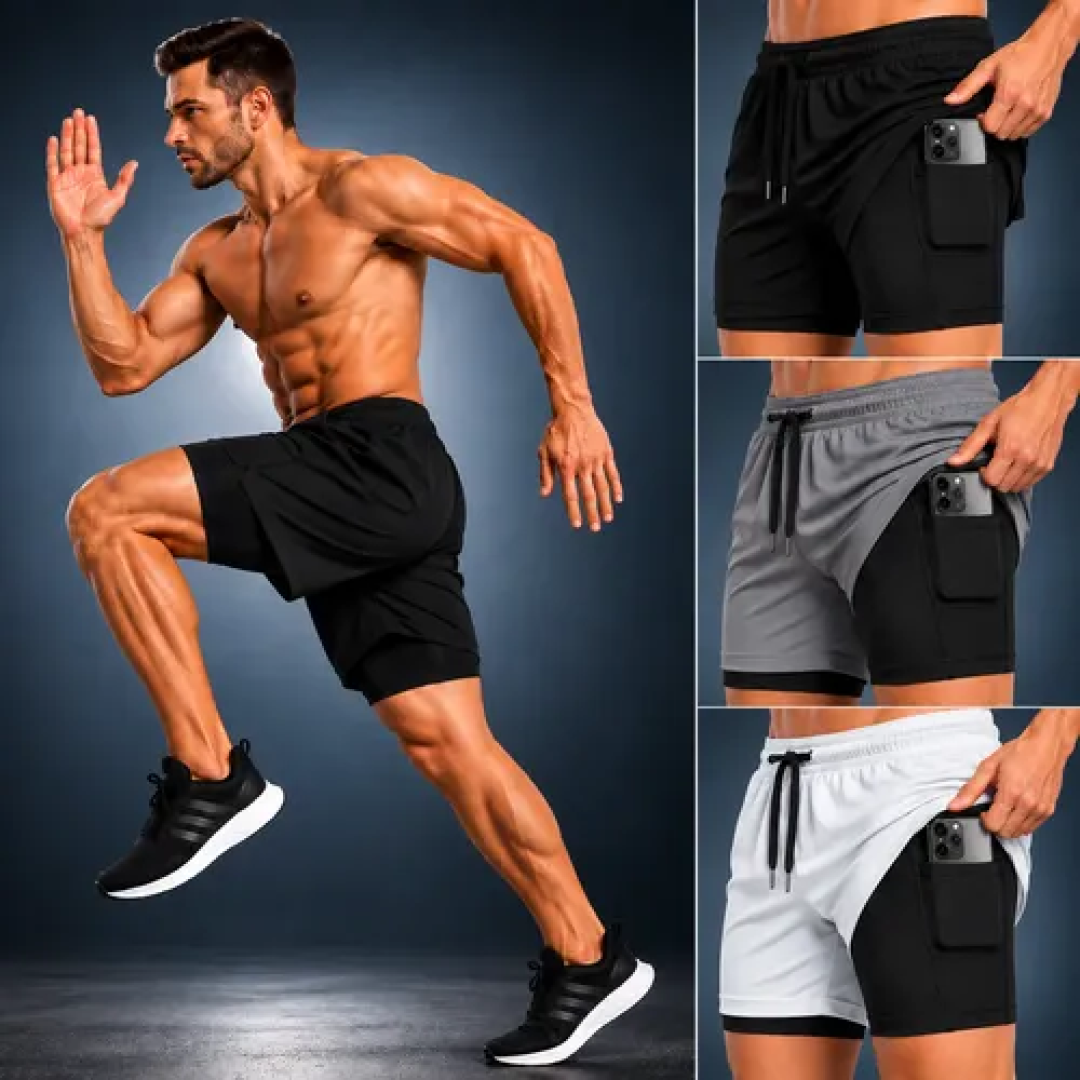 Kit 3 Short Duplo 2 Em 1  Com Bolso Celular Academia Treino