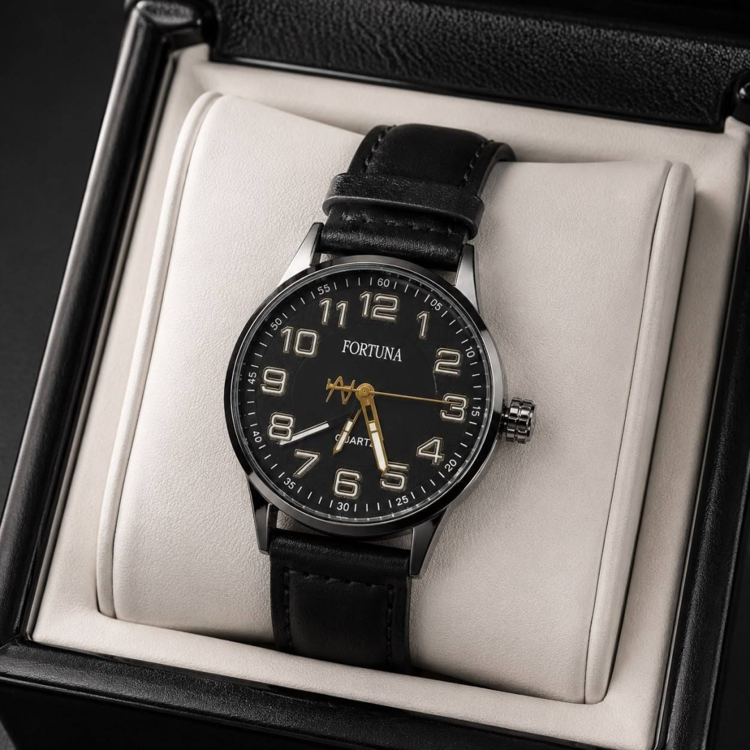 Relógio De Pulso Masculino Fortuna Old Money Minimalista Preto