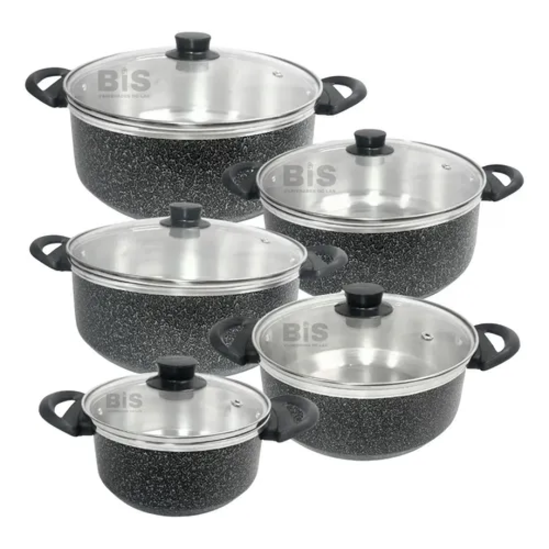 Conjunto De Panela 16/24 Tampa De Vidro Kit Caçarola 5 Peças Preto