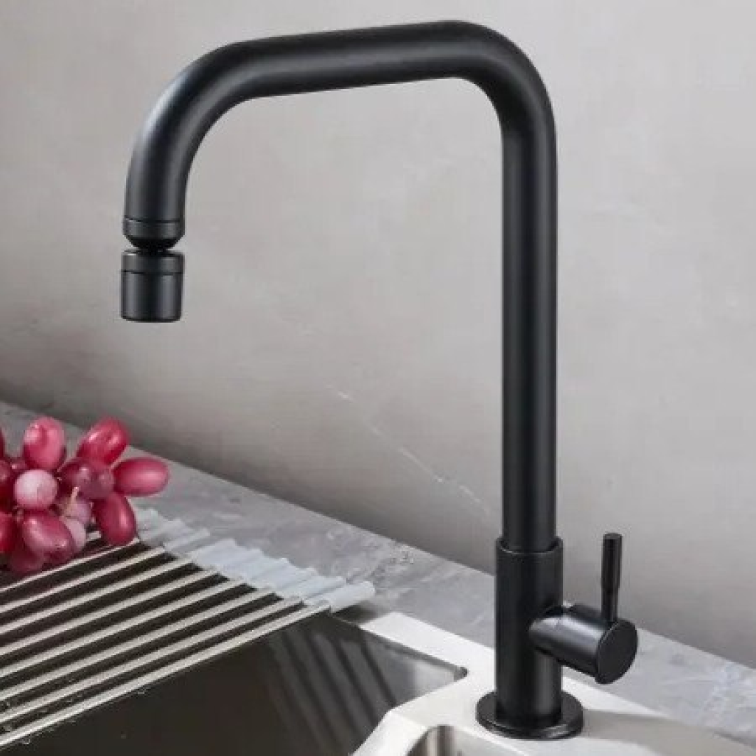 Torneira De Inox Preto Metal Cozinha Bancada Mesa Gourmet Água Fria 1/4 Volta