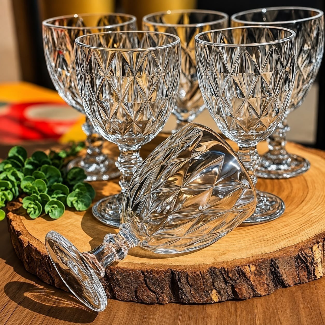 Jogo 6 Taças De Vidro Diamond Cristal 340ML
