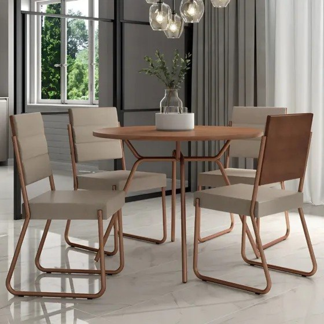 Conjunto Sala de Jantar 4 Cadeiras San Francisco Carraro Freijó com Rosé