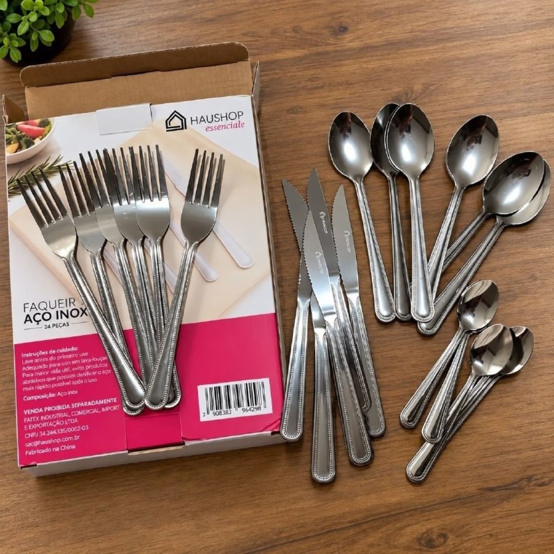 Jogo Talheres Faqueiro Inox 24 Peças Haushop