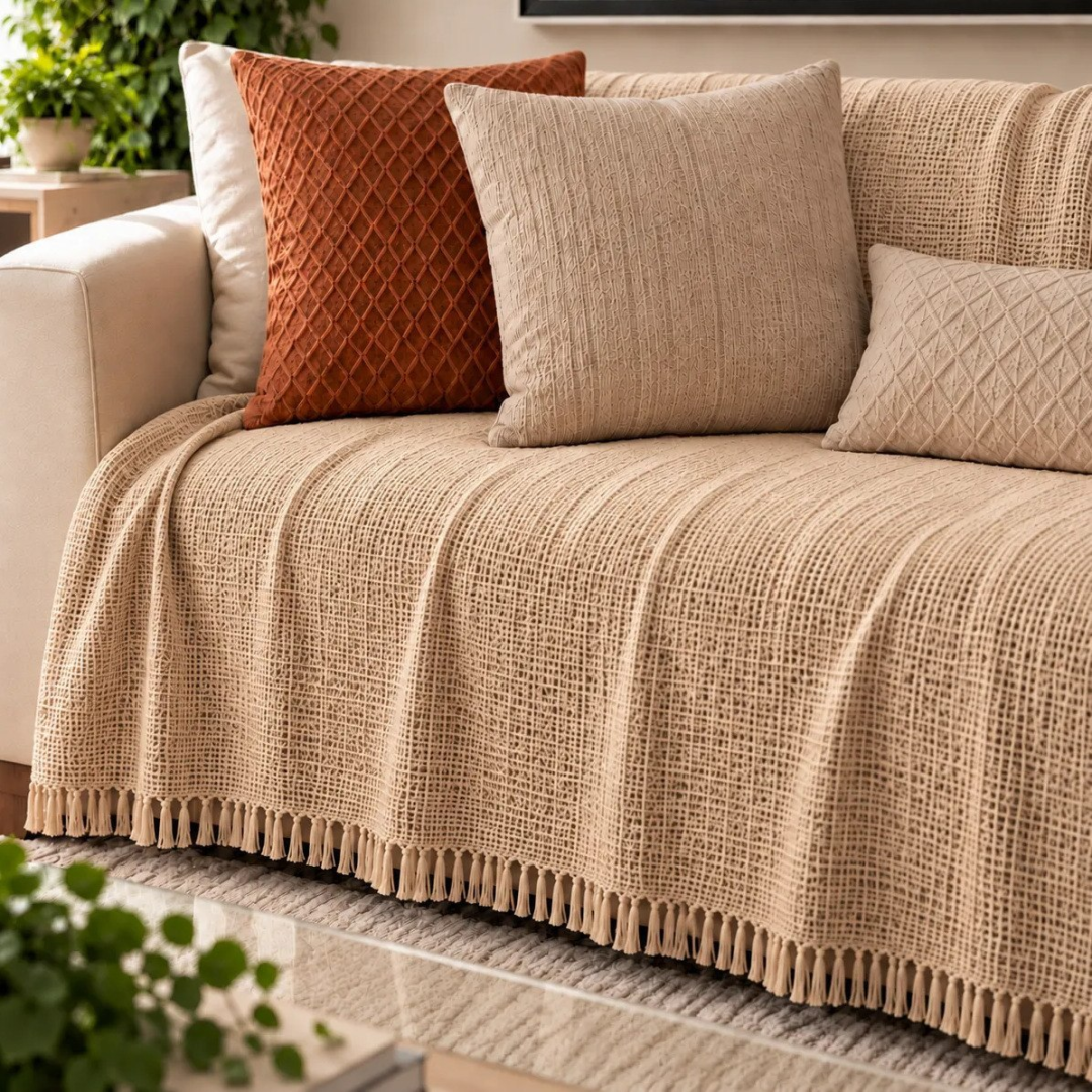 Manta Para Sofá 300 X 180 Super Grande Decorativa Luxuosa Areia Liso