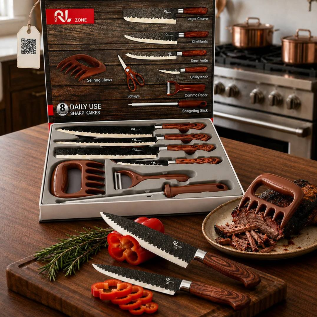 Conjunto De Facas Chef Profissional 8 Peças Churrasco Inox Marrom
