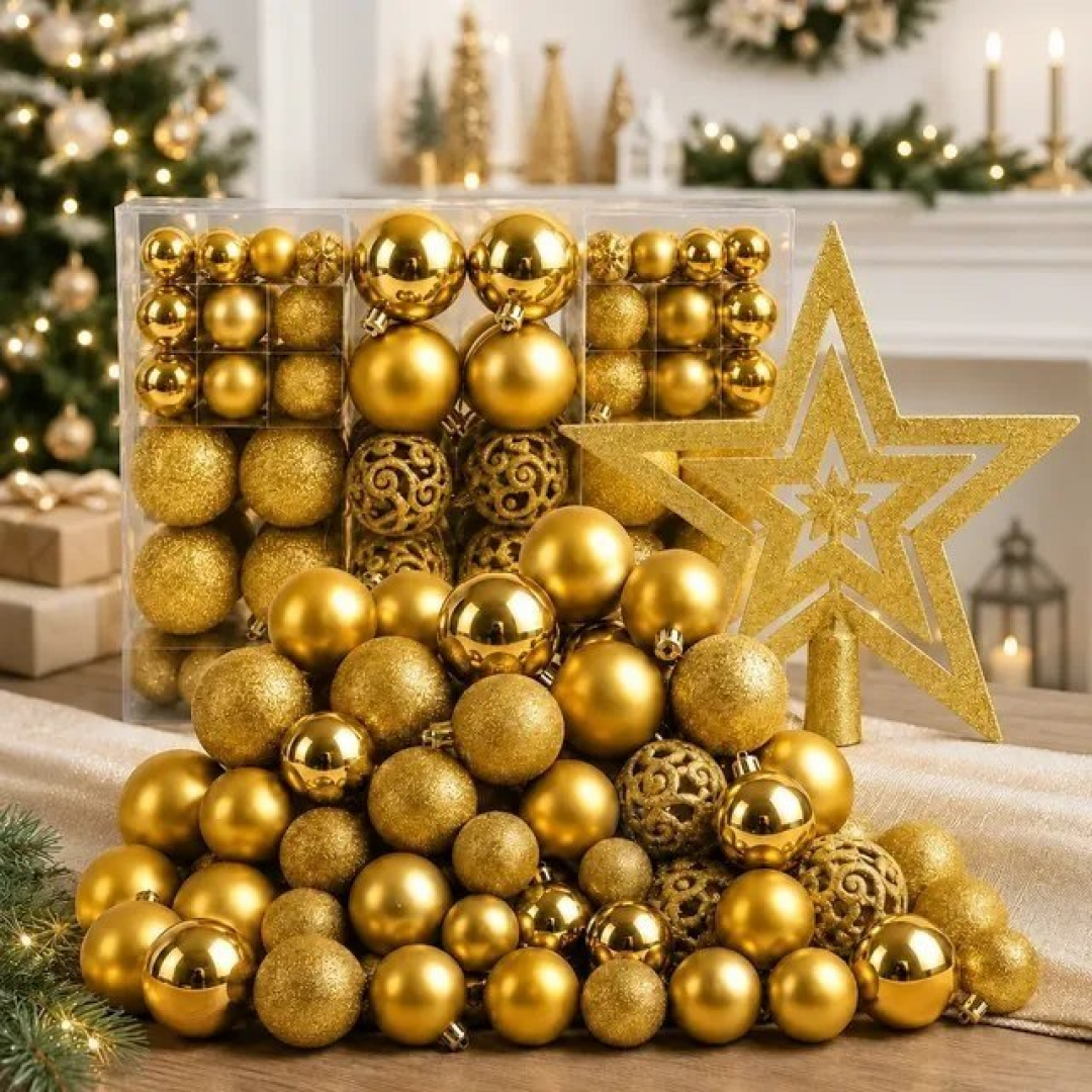 Kit 100 Bolas + Estrela para Árvore de Natal