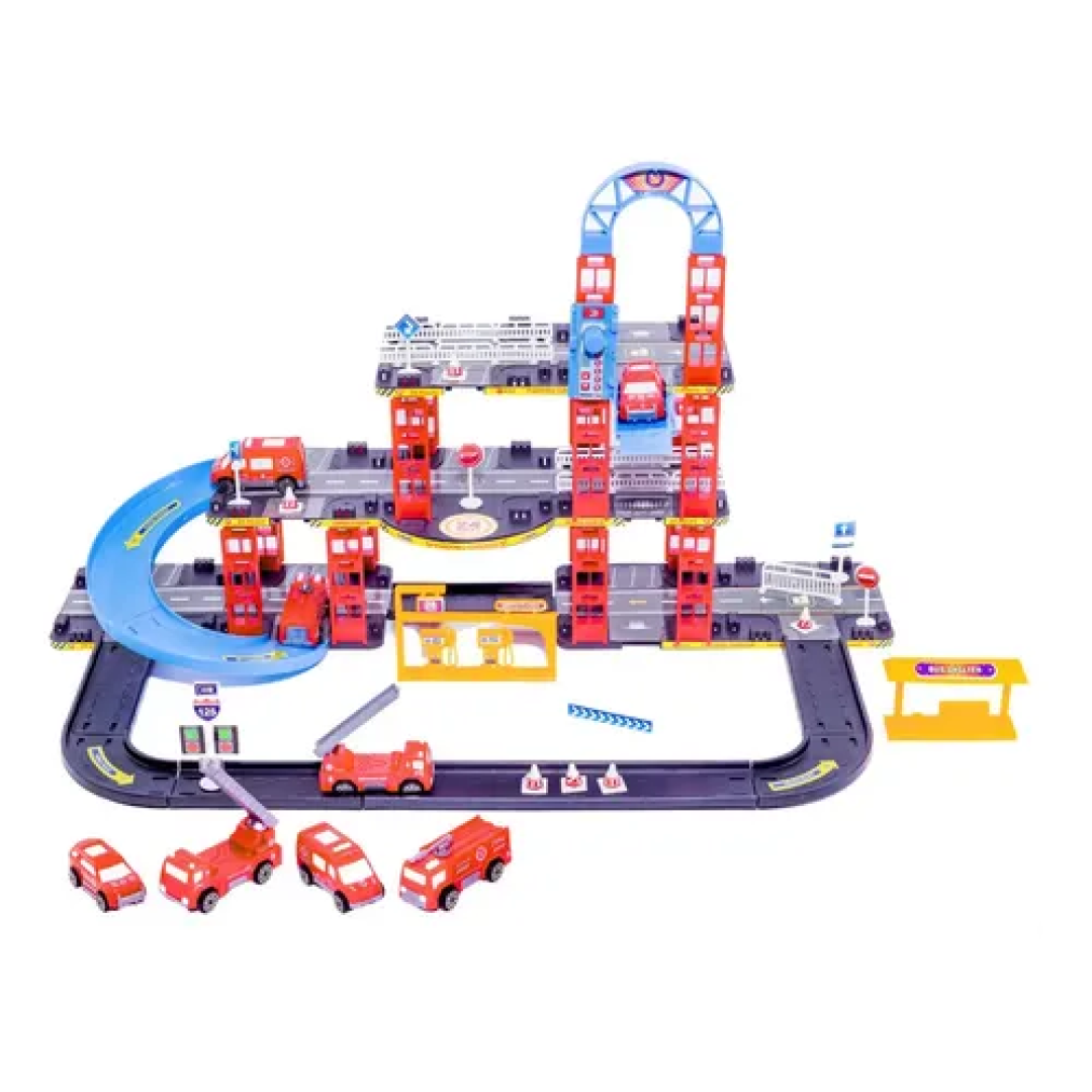 Pista De Carrinhos Bombeiros Brinquedo Infantil Corrida Vermelho
