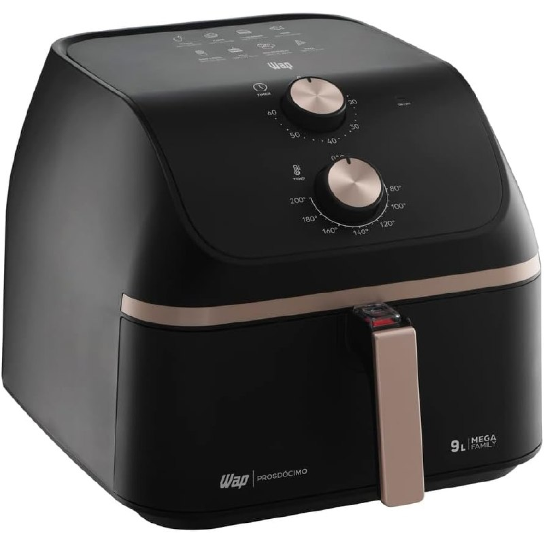 WAP Fritadeira Air Fryer MEGA FAMILY 9 Litros com Cesto Amplo e Circulação de Ar 360°, Timer Sonoro 1900W - 110V