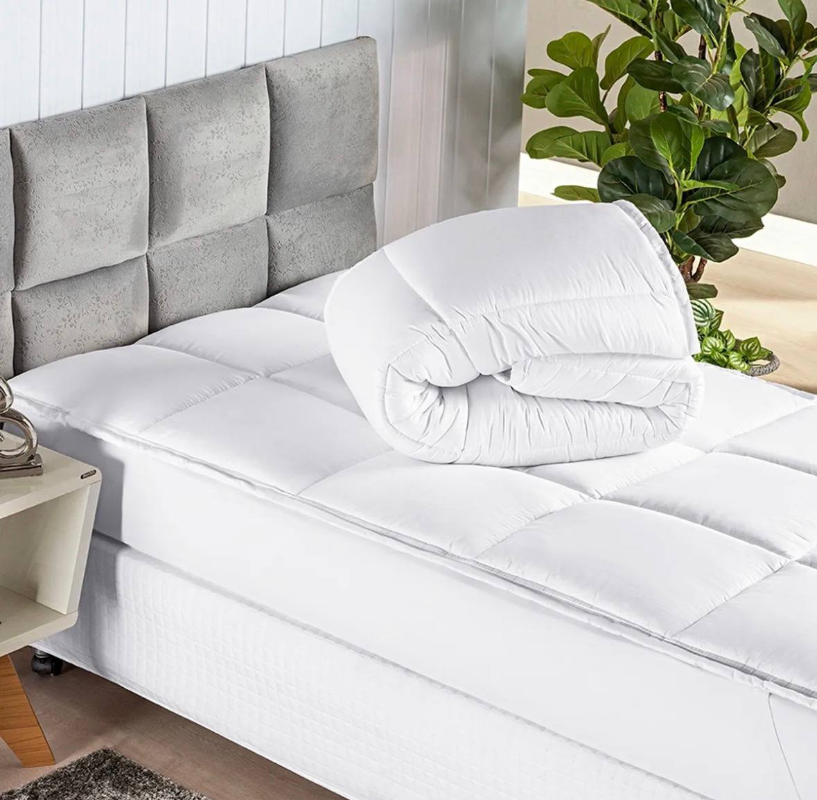 Pillow Top Protetor Colchão Cama Casal 400 Fios Toque Macio Matelado Liso